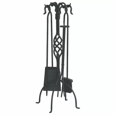 Mr. Bar-B-Q UniFlame® 5 Piece Black Wrought Iron Fireset with Center Weave with Crook Handles
