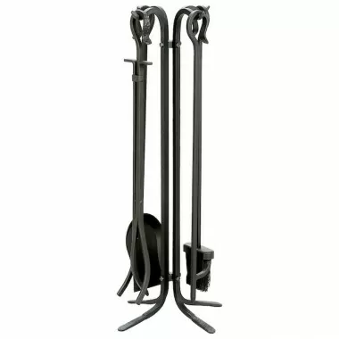 Mr. Bar-B-Q UniFlame® 5 Piece Black Wrought Iron Fireset with Crook Handles