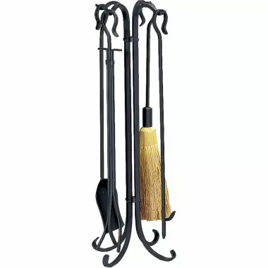 Mr. Bar-B-Q UniFlame® 5 Piece Black Wrought Iron Heavyweight Rustic Fireset with Crook Handles