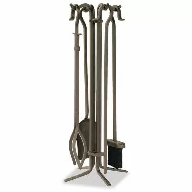 Mr. Bar-B-Q UniFlame® 5 Piece Bronze Finish Fireset with Crook Handles