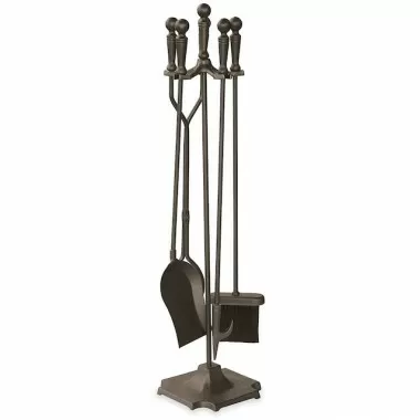 Mr. Bar-B-Q UniFlame® 5 Piece Bronze Finish Fireset with Ball Handles and Pedestal Base