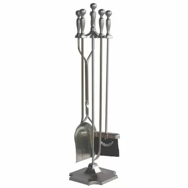 Mr. Bar-B-Q UniFlame® 5 Piece Satin Pewter Finish Fireset with Ball Handles and Pedestal Base