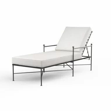 Provence Chaise Lounge in Canvas Flax w/ Self Welt - Front Side Angle