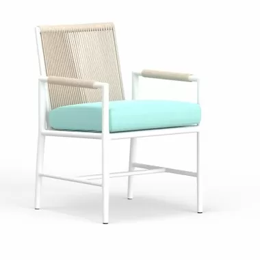 Sabbia Dining Chair in Dupione Celeste, No Welt - Front Side Angle
