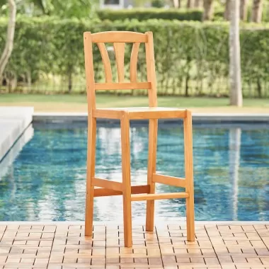 Vifah Kapalua Honey Nautical Eucalyptus Wooden Outdoor Bar Chair, Side View