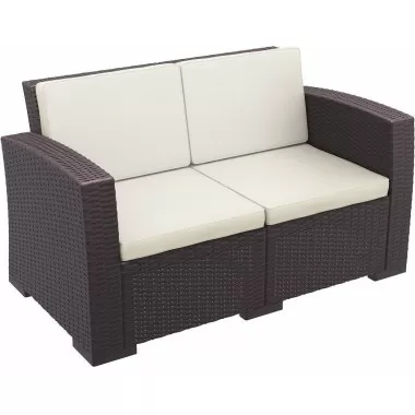 Monaco Resin Patio Loveseat with Cushion - Brown - Angled