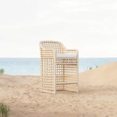 Azzurro Kiawah Bar Stool With Natural Aluminum Frame And Almond All-Weather Wicker - Lifestyle