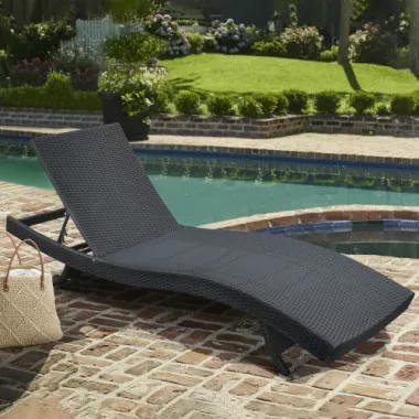 Armen Living Cabana Outdoor Adjustable Wicker Chaise Lounge Chair In Black 