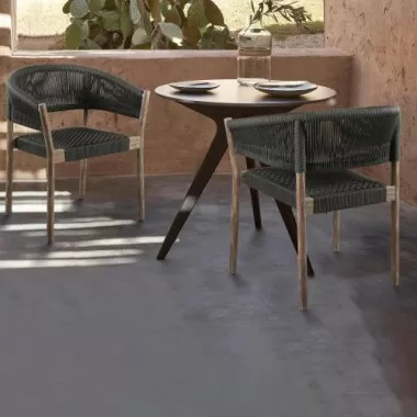 Doris Indoor Outdoor Dining Chair in Light Eucalyptus Wood with Charcoal Rope - Set of 2