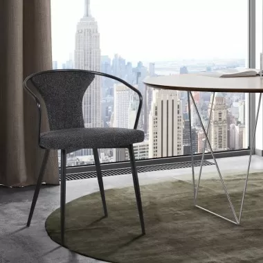 Armen Living Francis Contemporary Dining Chair In Black Powder Coated Finish And Black Fabric
