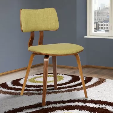 Jaguar Mid-Century Dining Chair in Walnut Wood and Green Fabric