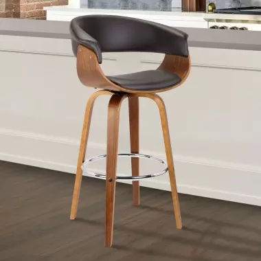 Armen Living Julyssa Swivel Brown Faux Leather and Walnut Wood Bar Stool