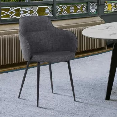 Tammy Contemporary Dining Chair in Black Powder Coated Finish and Charcoal Fabric