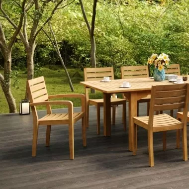 Lovel Teak Outdoor Dining Stacking Armchair (Set of 4) - Lifestyle 1