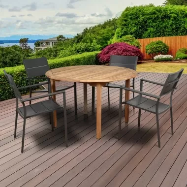 Amazonia Koningsdam 5 Piece Teak Round Patio Dining Set
