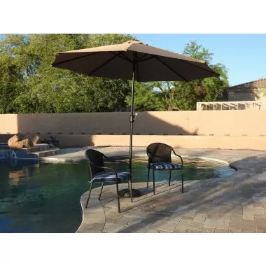 AZ Patio Heaters Solar Market Umbrella with LED Lights in Tan - Lifestyle