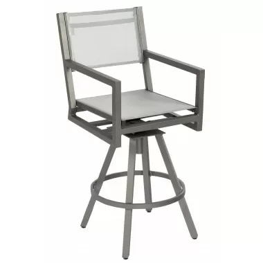 Woodard Palm Coast Sling Swivel Bar Stool with Arms - Angled