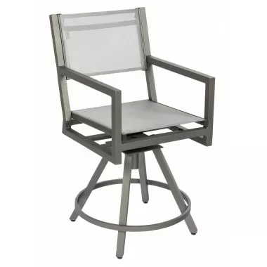 Woodard Palm Coast Sling Swivel Counter Stool With Arms - Angled