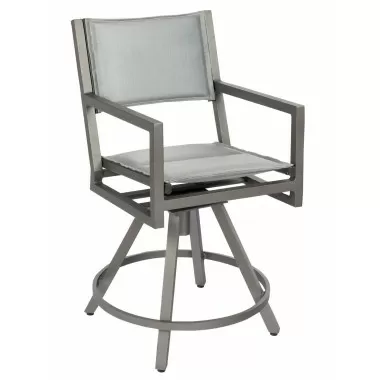 Woodard Palm Coast Padded Sling Swivel Counter Stool With Arms - Angled
