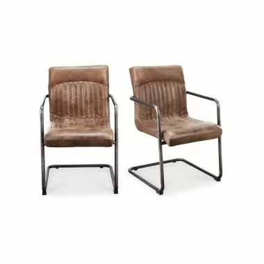 Moe's Home Collection Ansel Dining Arm Chair in Grazed Brown Leather - Set of Two - Set in Angle