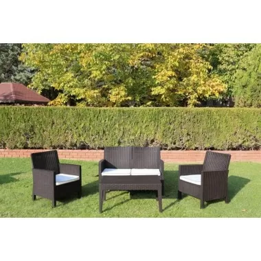 Rainbow Outdoor Nova 4-Piece Settee Set with Loveseat and Cushions-Brown