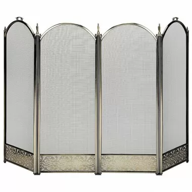 Mr. Bar-B-Q UniFlame® 4 Fold Antique Brass Finish Screen with Decorative Filigree