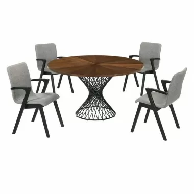 Armen Living Cirque and Varde 5 Piece Walnut Round Dining Set