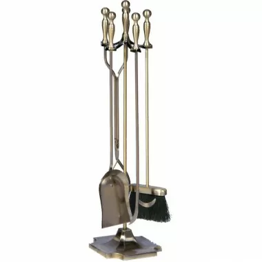Mr. Bar-B-Q UniFlame® 5 Piece Antique Brass Finish Fireset with Ball Handles