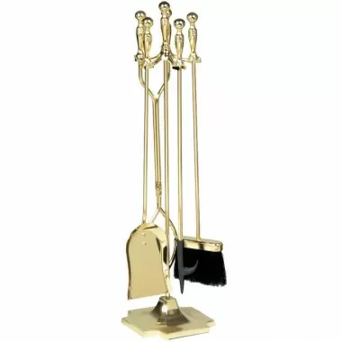 Mr. Bar-B-Q UniFlame® 5 Piece Polished Brass Finish Fireset with Ball Handles