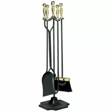 Mr. Bar-B-Q UniFlame® 5 Piece Polished Brass and Black Finish Fireset with Ball Handles