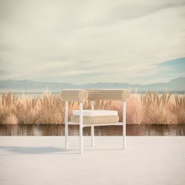 Azzurro Texoma Dining Chair With Natural Aluminum Frame And Almond All-Weather Wicker - Lifestyle