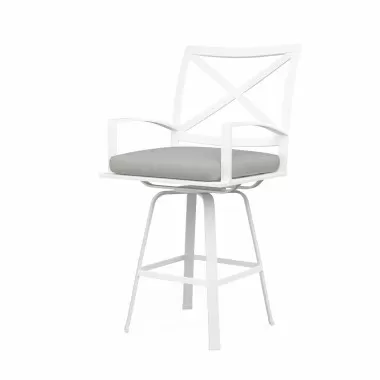 Bristol Swivel Barstool in Canvas Granite w/ Self Welt - Front Side Angle