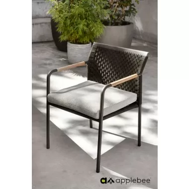 Alfresco Home Elle Belt Dining Armchair w/ Teak Arm Rests | Cushion Inclusive - Lifestyle