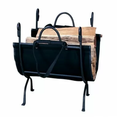 Mr. Bar-B-Q UniFlame® Deluxe Black Wrought Iron Log Holder with Canvas Carrier