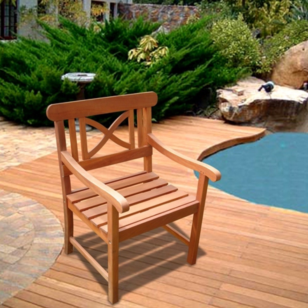 Vifah Modern Patio Outdoor Eucalyptus Wood Arm Chair with X Back Design