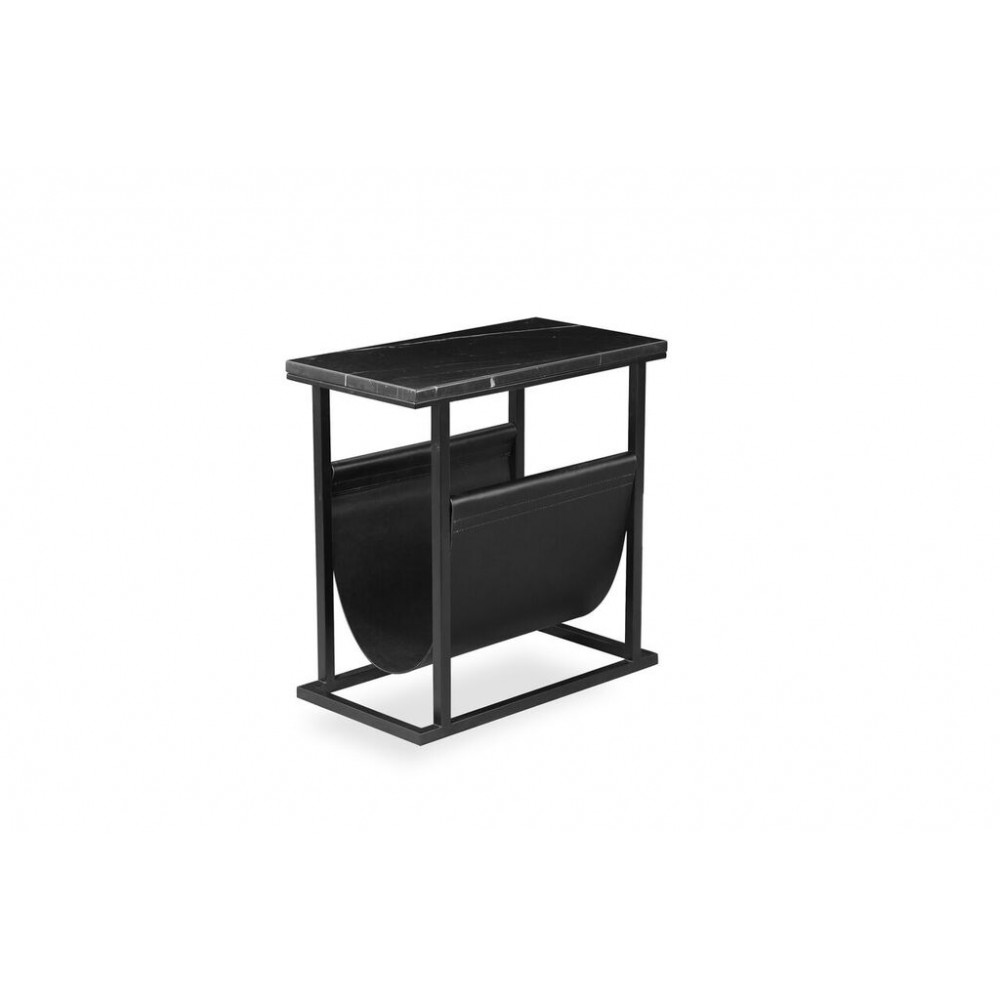 Mobital Onix Magazine Rack Black Nero Marquina Marble Black Leather Sling With Black Powder Coated Steel Home Furniture And Patio