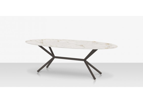 DecoScapes Oliver Oval Rimless Porcelain Dining Table - Angled