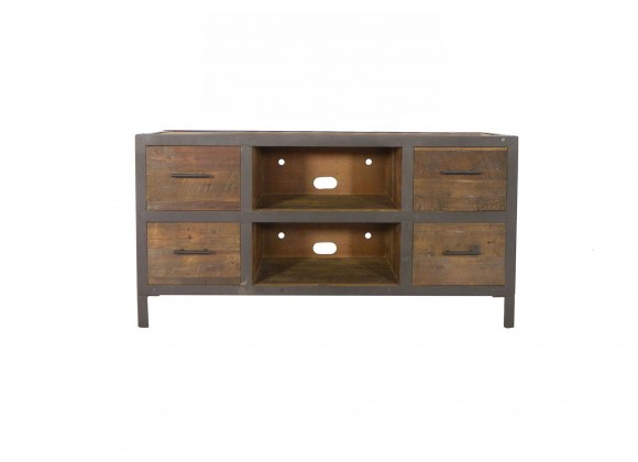 Crawford and Burke Reese Reclaimed Wood 4 Drawer TV Stand, Front Angle