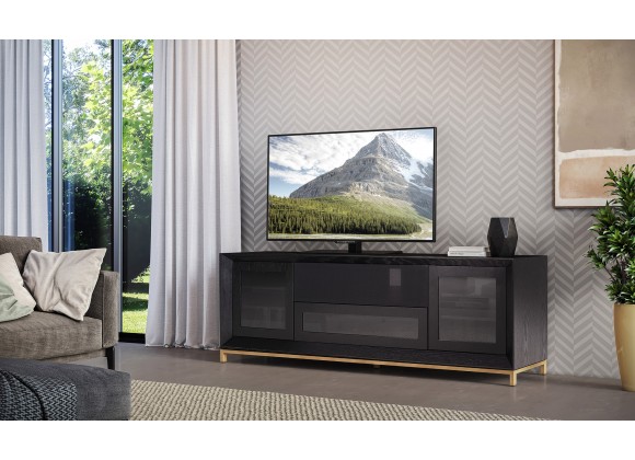 Furnitech Signature Home 78" Contemporary Ebony Oak TV Stand Media Console with Gold Steel Base - Lifestyle