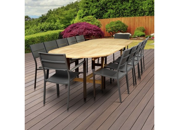 Amazonia Koningsdam 13 Piece Teak Double Extendable Rectangular Patio Dining Set