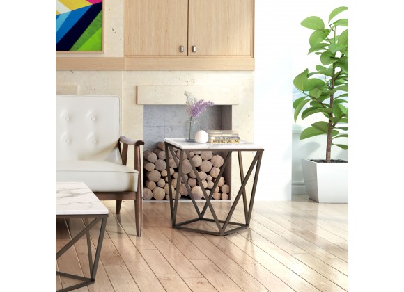 Zuo Modern Tintern End Table White and Antique Bronze - Angled