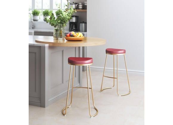 Zuo Modern Bree Barstool in Burgundy and Gold - Lifestyle 