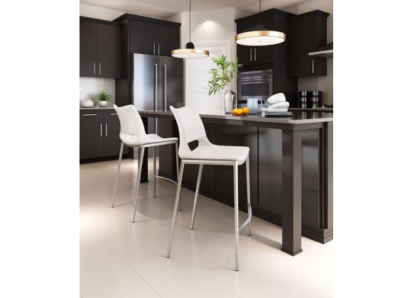 Zuo Modern Ace Counter Stool in White and Silver - Lifestyle