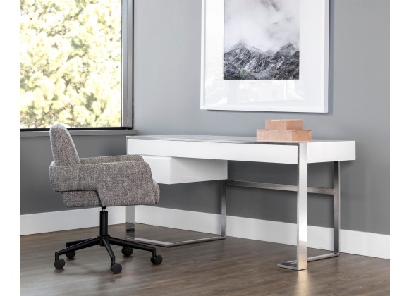  Sunpan Dalton Desk in High Gloss White and Stainless Steel Frame - Lifestyle