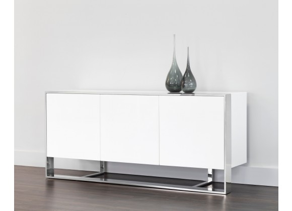  Sunpan Dalton Sideboard in High Gloss White and Stainless Steel Frame  - Lifestyle