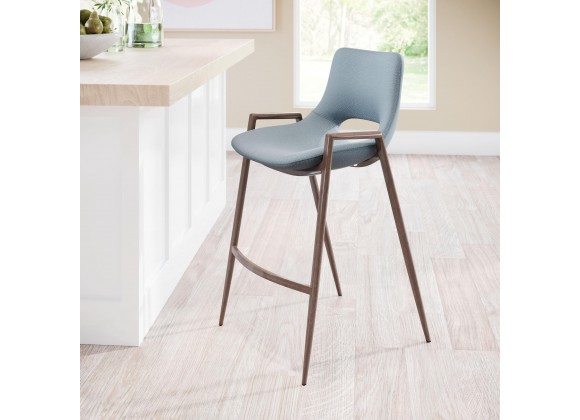 Zuo Modern Desi Counter Stool Azure Gray and Walnut - Lifestyle
