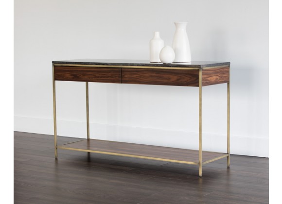 Sunpan Stamos Console Table - Gold - Zebra Brown - Lifestyle