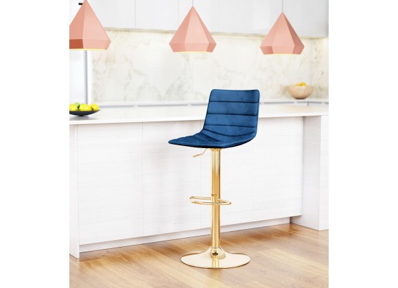 Zuo Modern Prima Barstool Dark Blue and Gold - Lifestyle 1