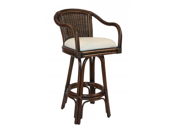 Hospitality Rattan Home Key West Indoor Swivel Rattan & Wicker 30" Bar Stool in Antique Finish