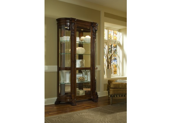 Pulaski Furniture Lighted Curved Front 4 Shelf Curio Cabinet in Maple Brown Room View